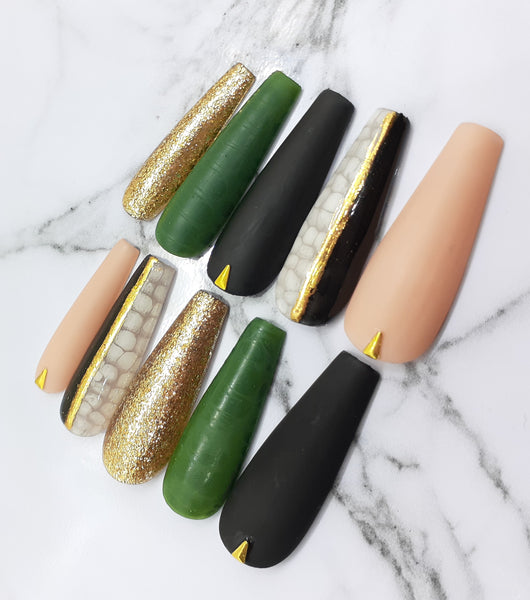 Matte, Crocodile, gold, black, white, nude